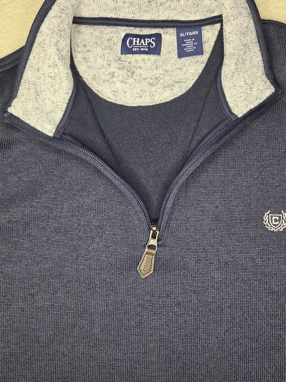 Chaps Men's Navy Quarter-Zip Sweater with Contrast Collar Size XL - Picture 7 of 9